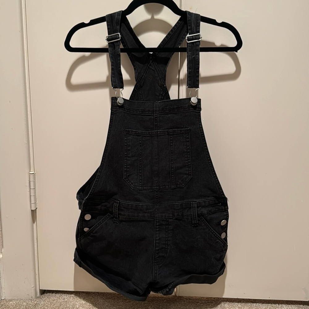 Black denim overalls